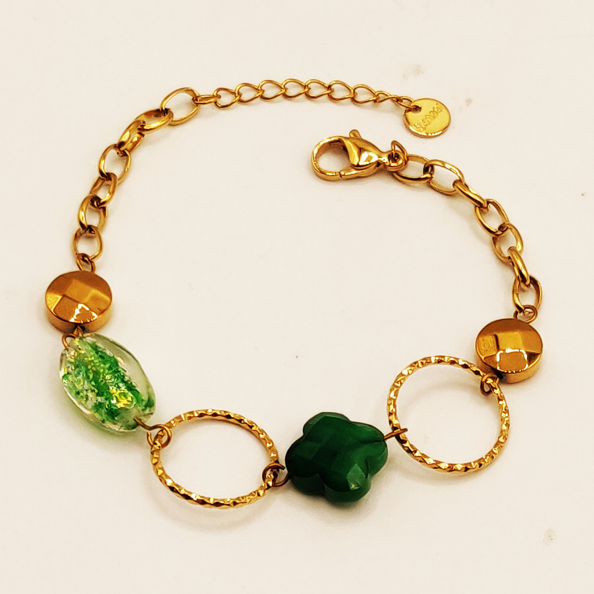 Bracelet Fashion Trèfles, Fleurs, et Pierres Vertes Luxe