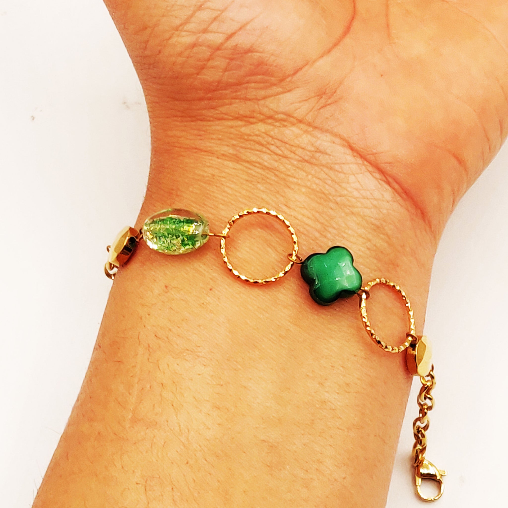 Bracelet Fashion Trèfles, Fleurs, et Pierres Vertes Luxe