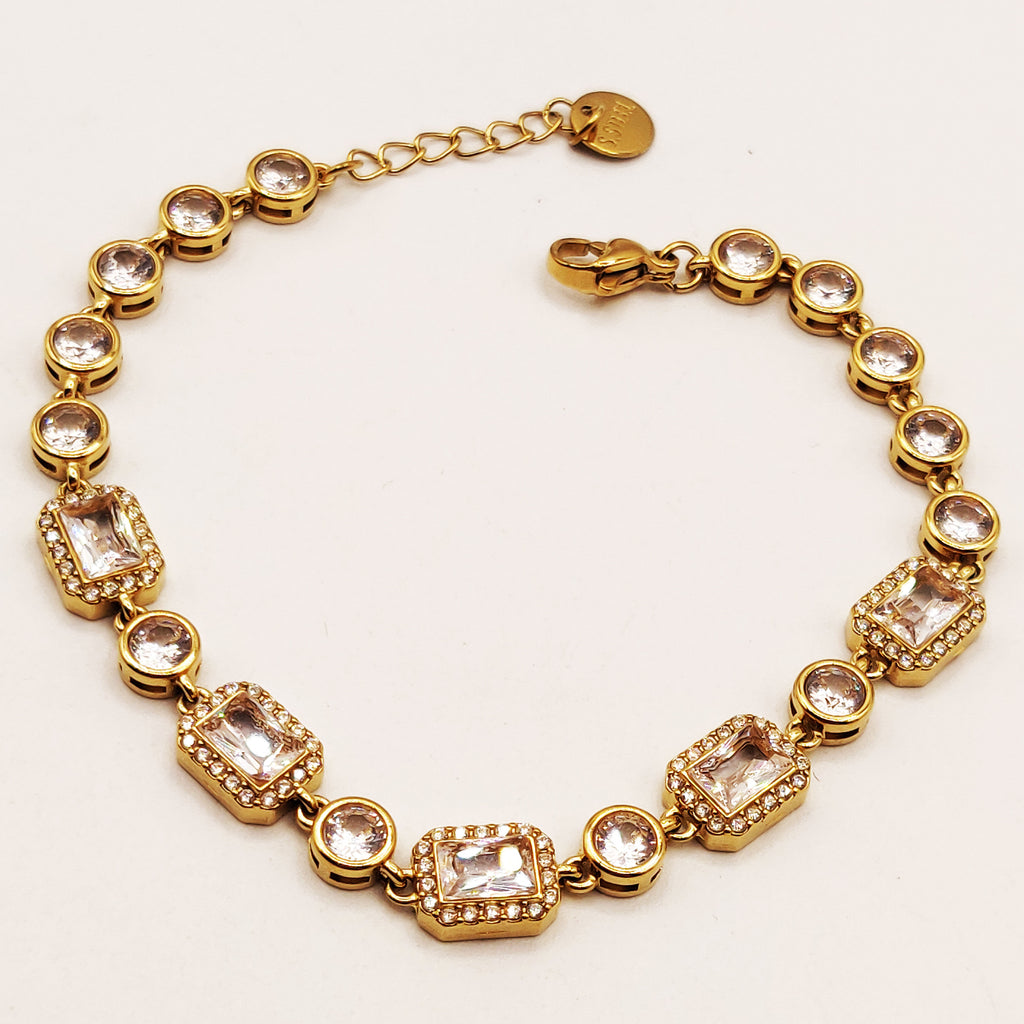 Bracelet Multi Rectangles Tours Cristaux et Cristaux Ronds Luxe