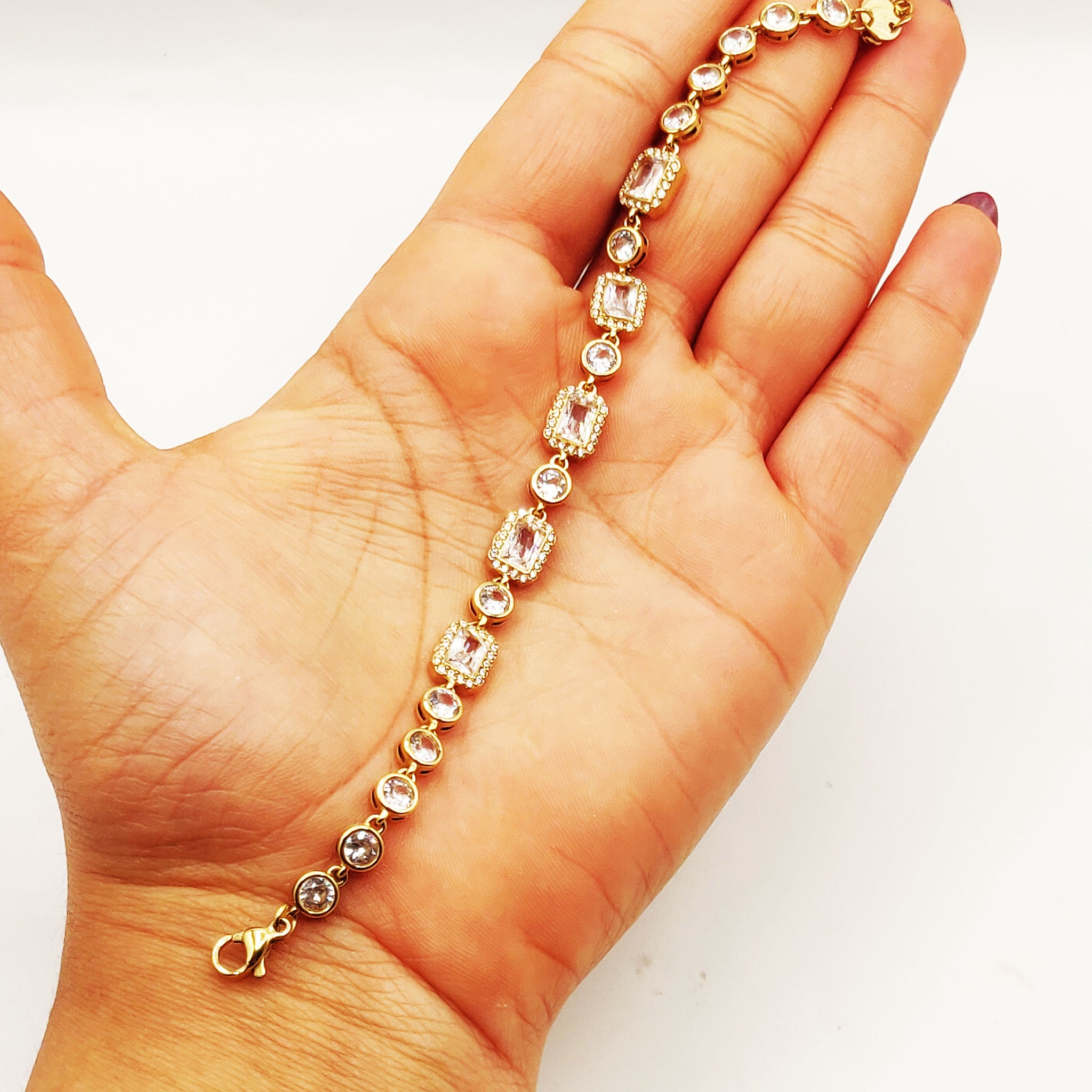 Bracelet Multi Rectangles Tours Cristaux et Cristaux Ronds Luxe