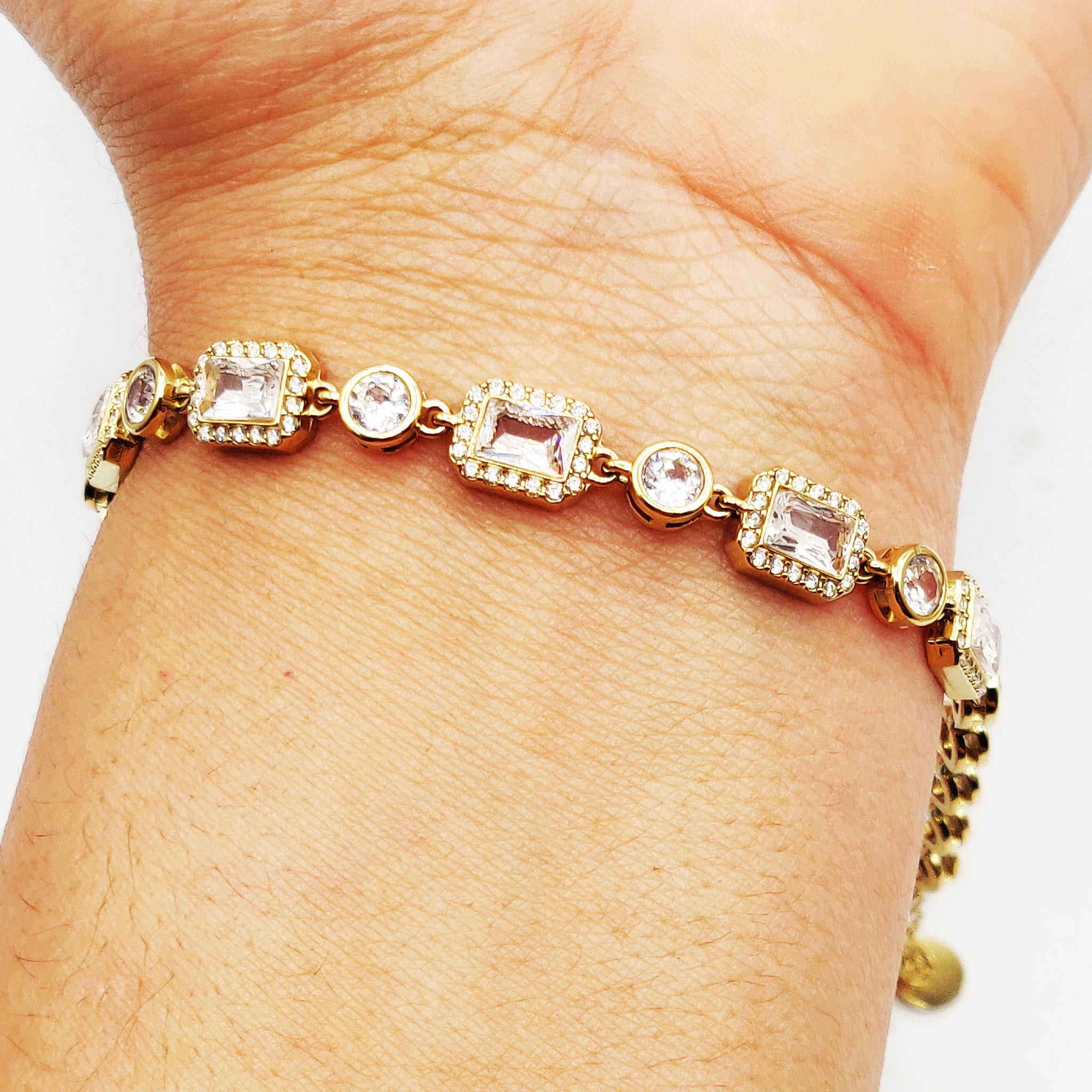 Bracelet Multi Rectangles Tours Cristaux et Cristaux Ronds Luxe