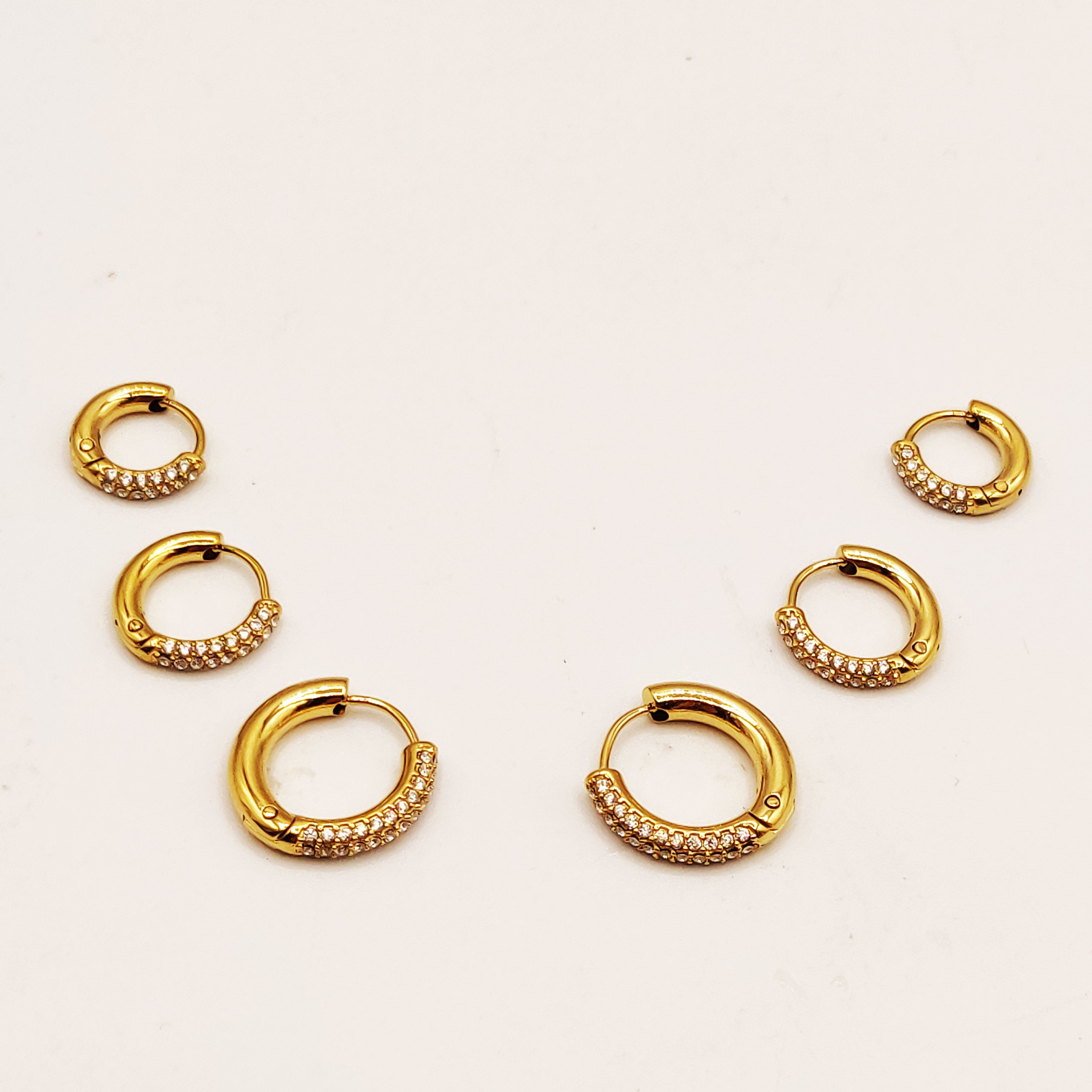 Boucles d'oreilles 3 Trous Trio Créoles Mi-Cristaux