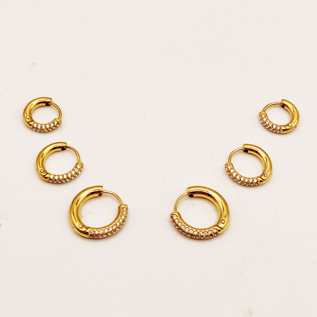 Boucles d'oreilles 3 Trous Trio Créoles Mi-Cristaux
