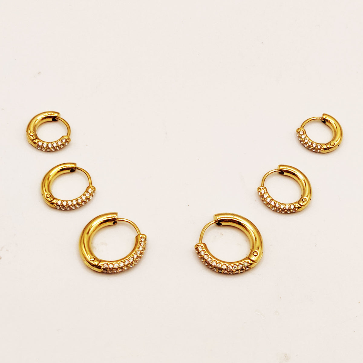 Boucles d'oreilles 3 Trous Trio Créoles Mi-Cristaux