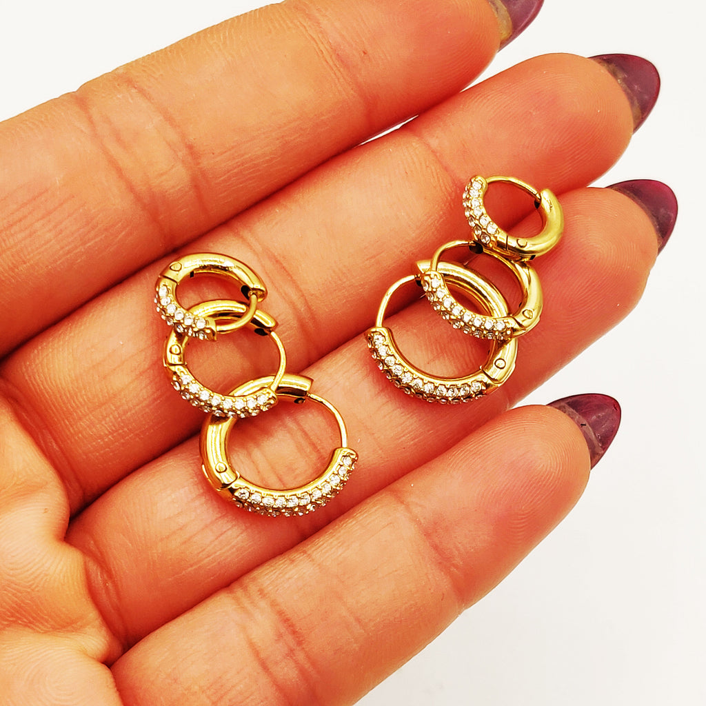 Boucles d'oreilles 3 Trous Trio Créoles Mi-Cristaux
