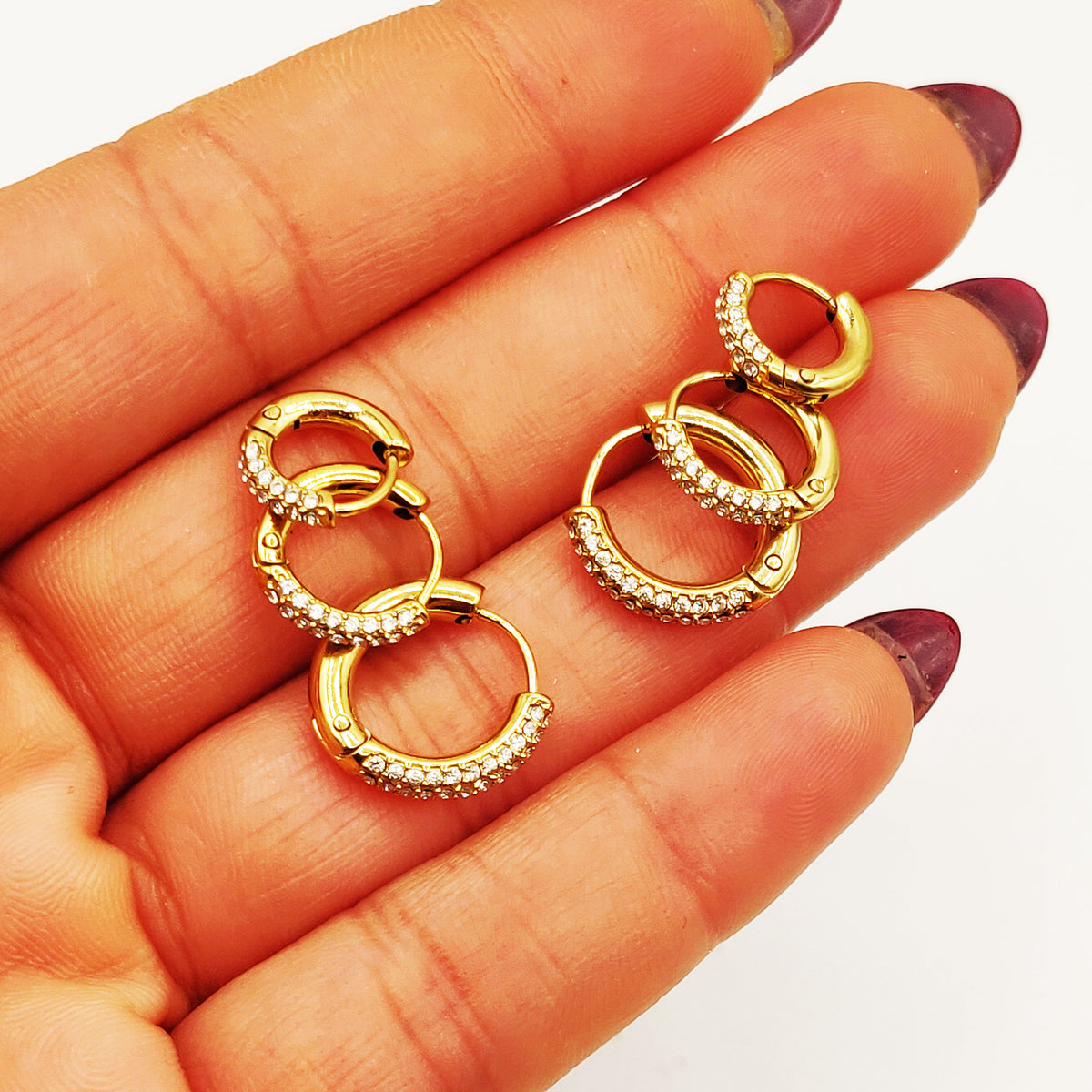 Boucles d'oreilles 3 Trous Trio Créoles Mi-Cristaux