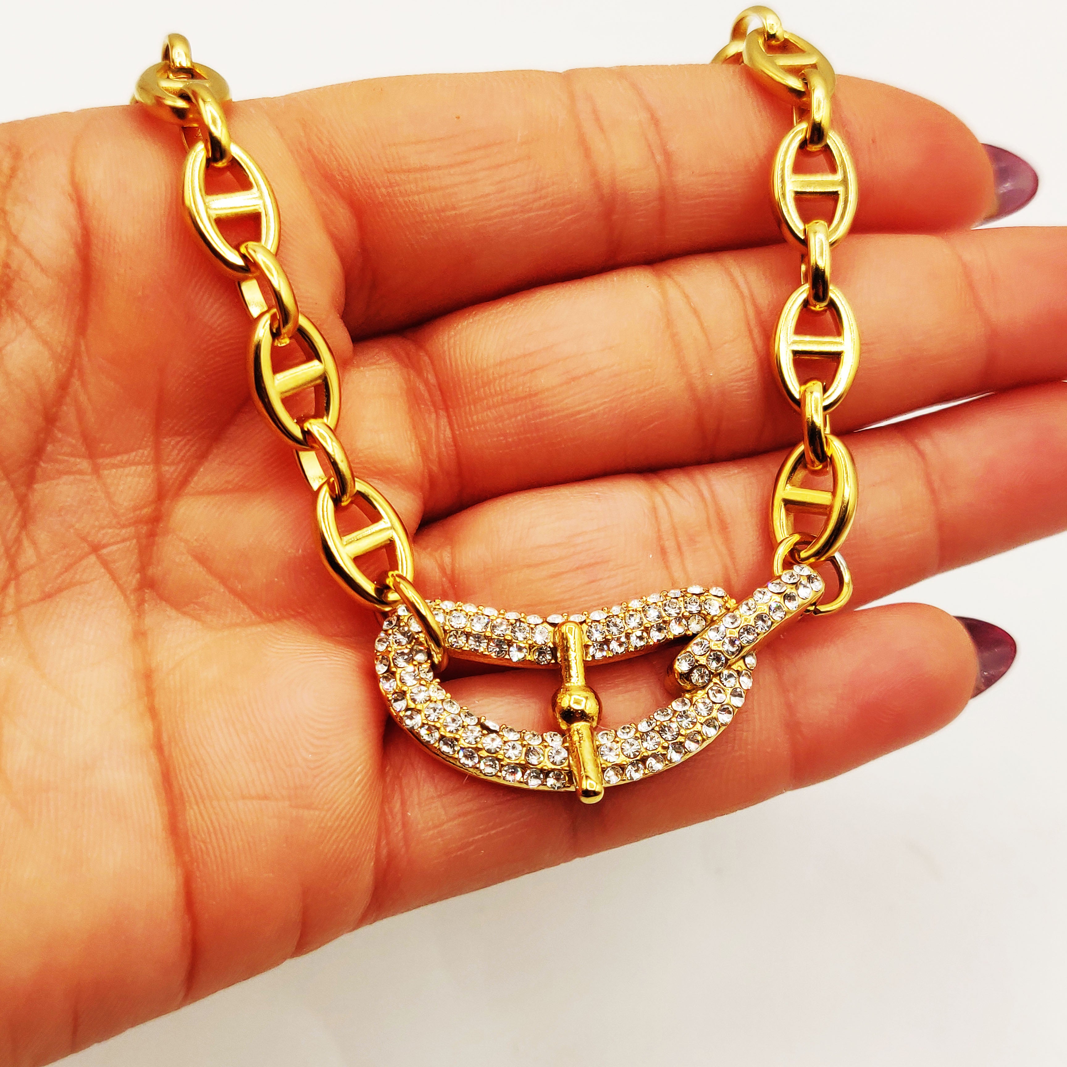 Collier Chaîne H Luxe Pendentif H Luxe Fashion Cristaux Luxe