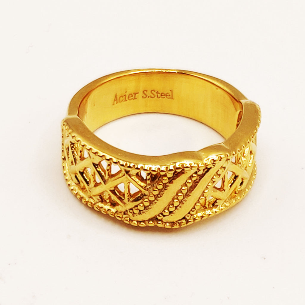 Bague Motifs Losanges Orientaux Vagues Dorées Luxe