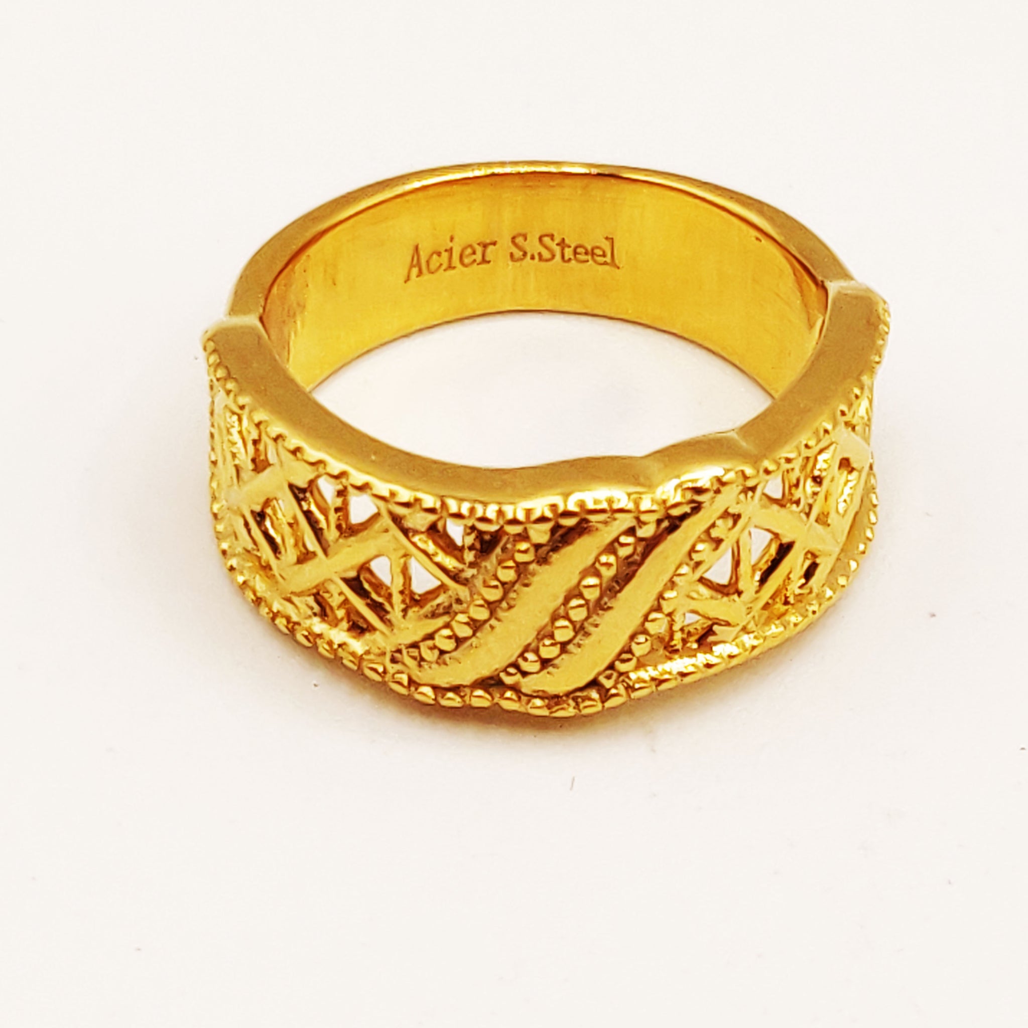 Bague Motifs Losanges Orientaux Vagues Dorées Luxe