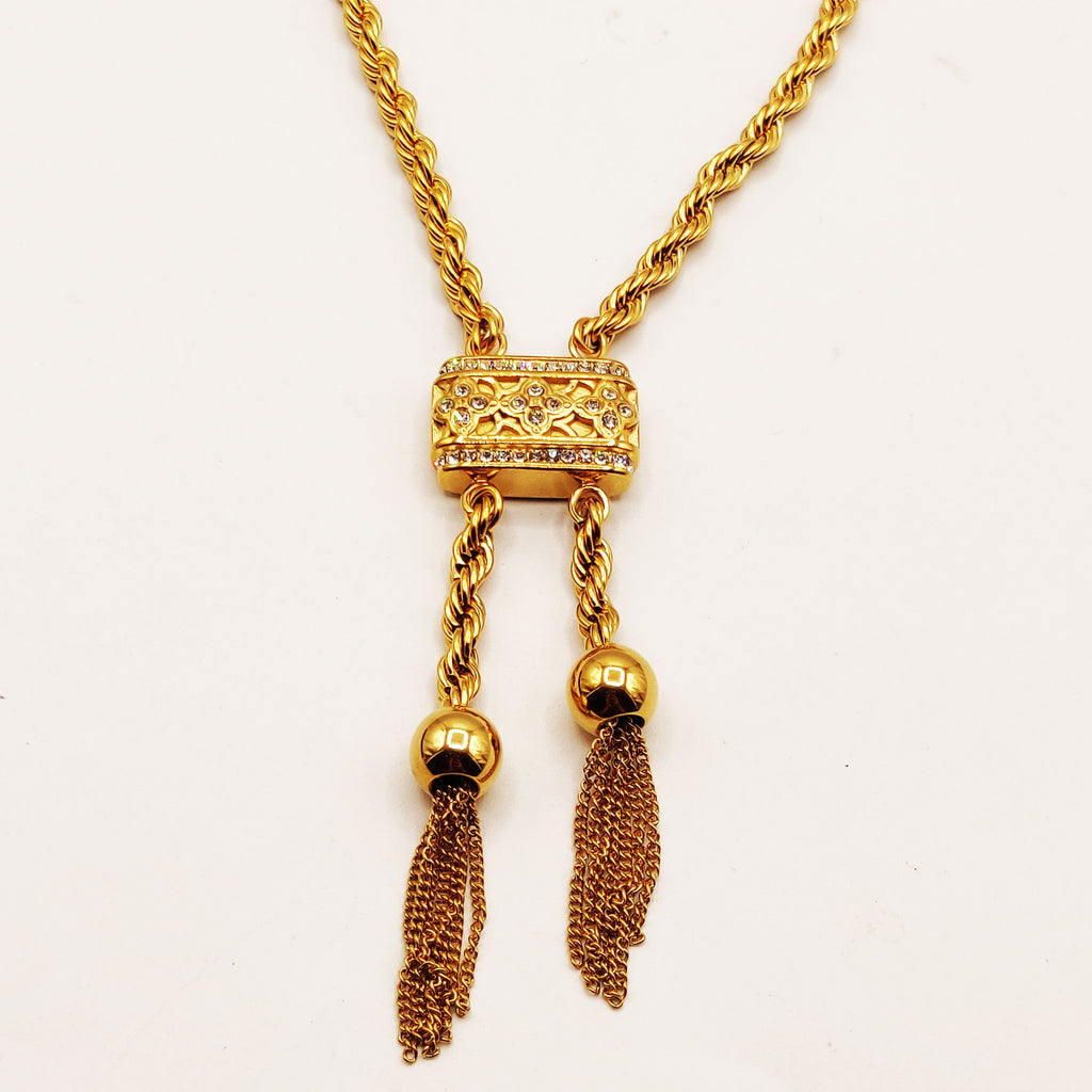 Collier / Sautoir Torsade Pendentif Trèfles Incrustés Luxe