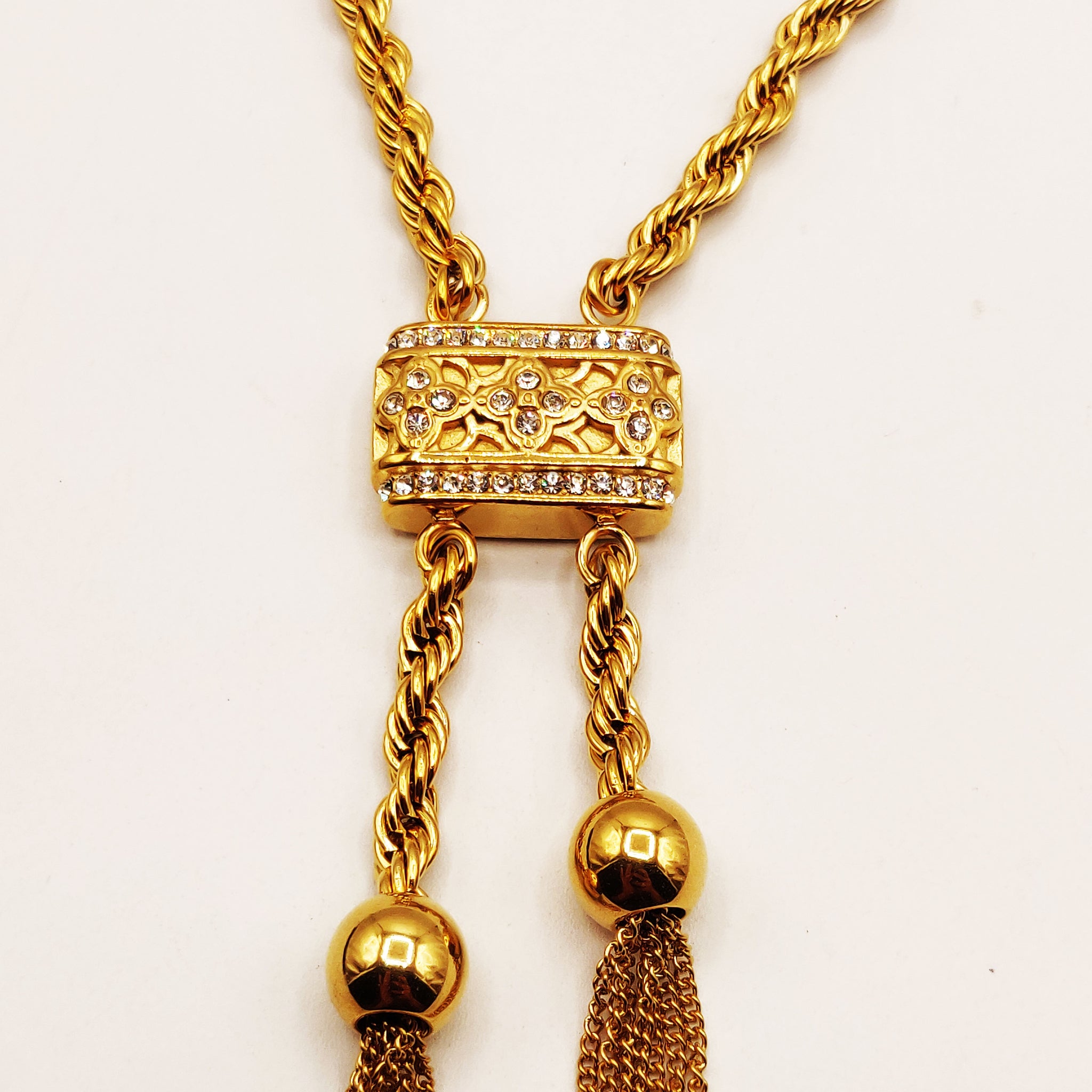 Collier / Sautoir Torsade Pendentif Trèfles Incrustés Luxe