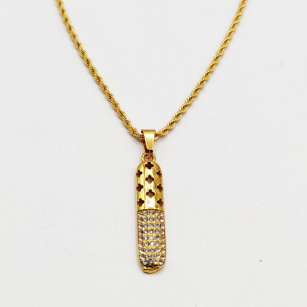 Collier Barre Trèfles Creusés et Cristaux Luxe