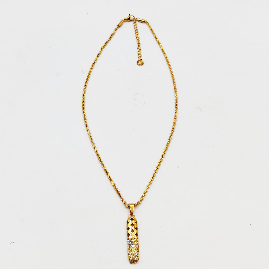 Collier Barre Trèfles Creusés et Cristaux Luxe