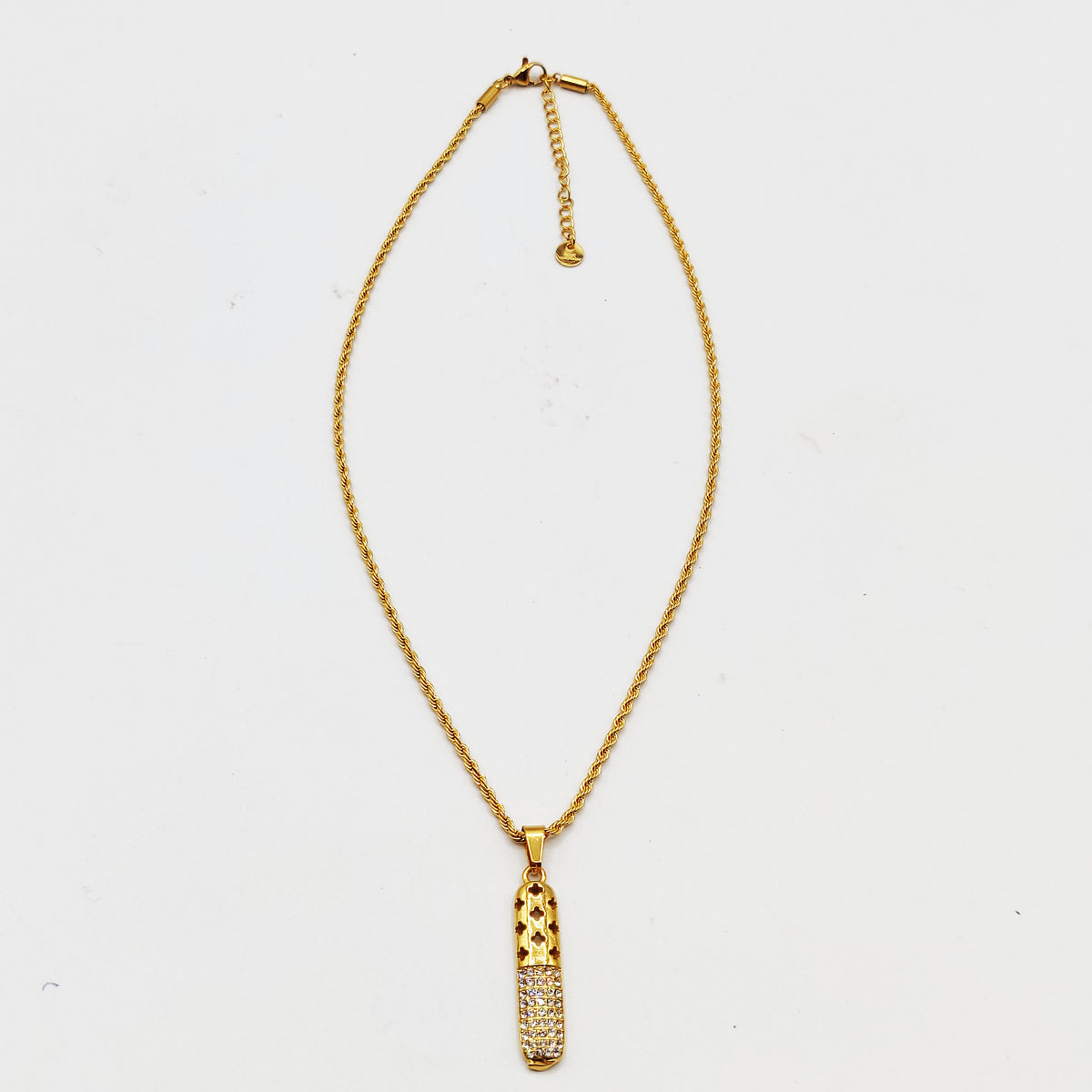 Collier Barre Trèfles Creusés et Cristaux Luxe