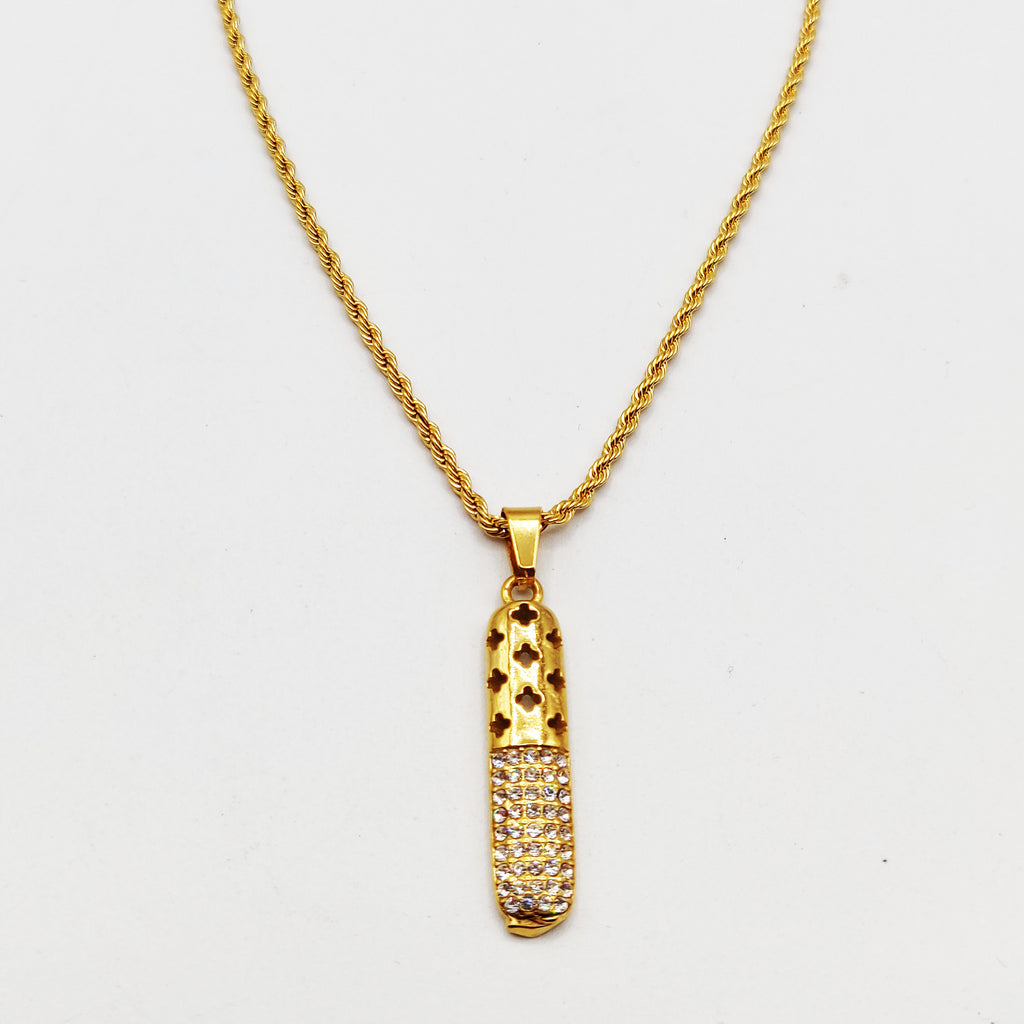 Collier Barre Trèfles Creusés et Cristaux Luxe