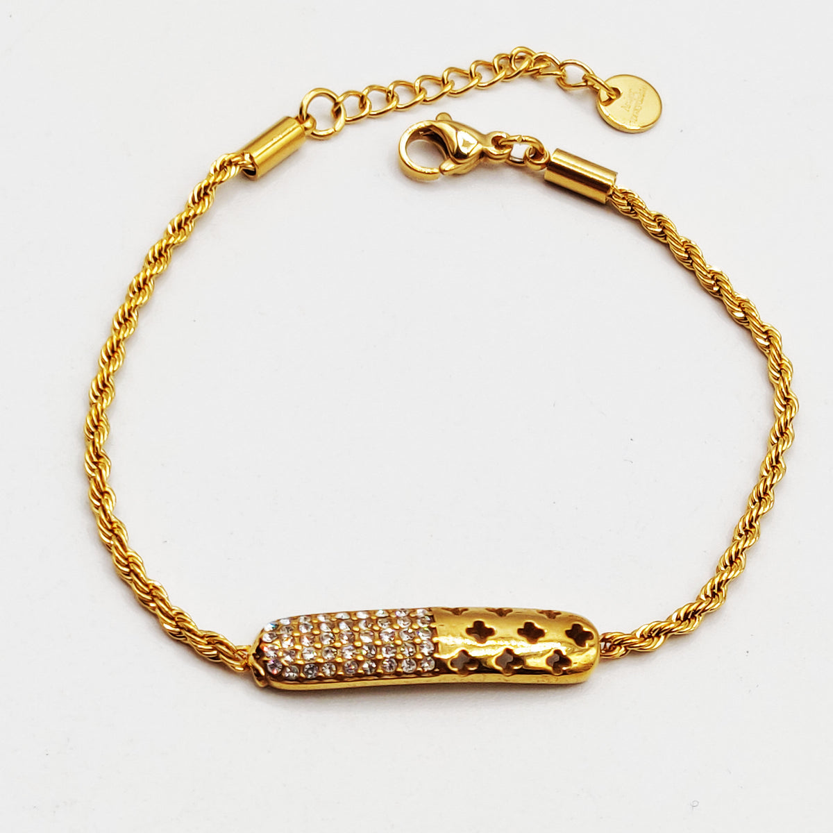 Bracelet Barre Trèfles Creusés et Cristaux Luxe
