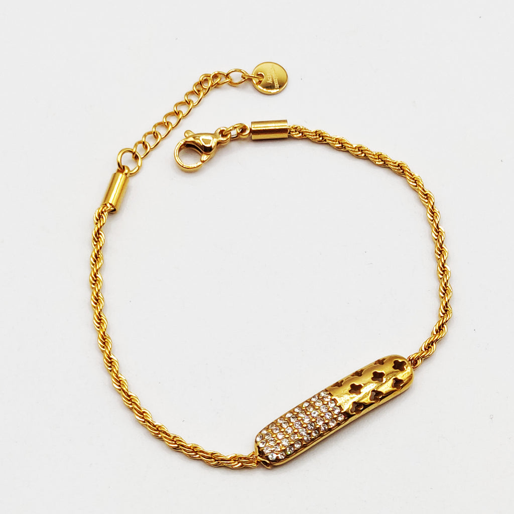 Bracelet Barre Trèfles Creusés et Cristaux Luxe