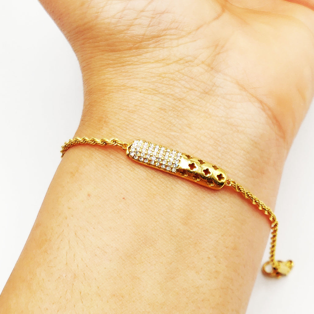 Bracelet Barre Trèfles Creusés et Cristaux Luxe