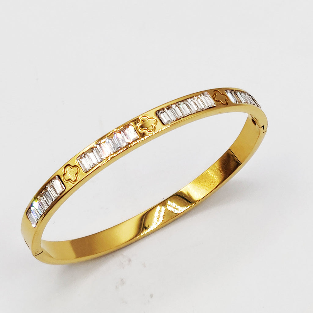 Bracelet Rigide Cristaux Rectangles et Trèfles Luxe