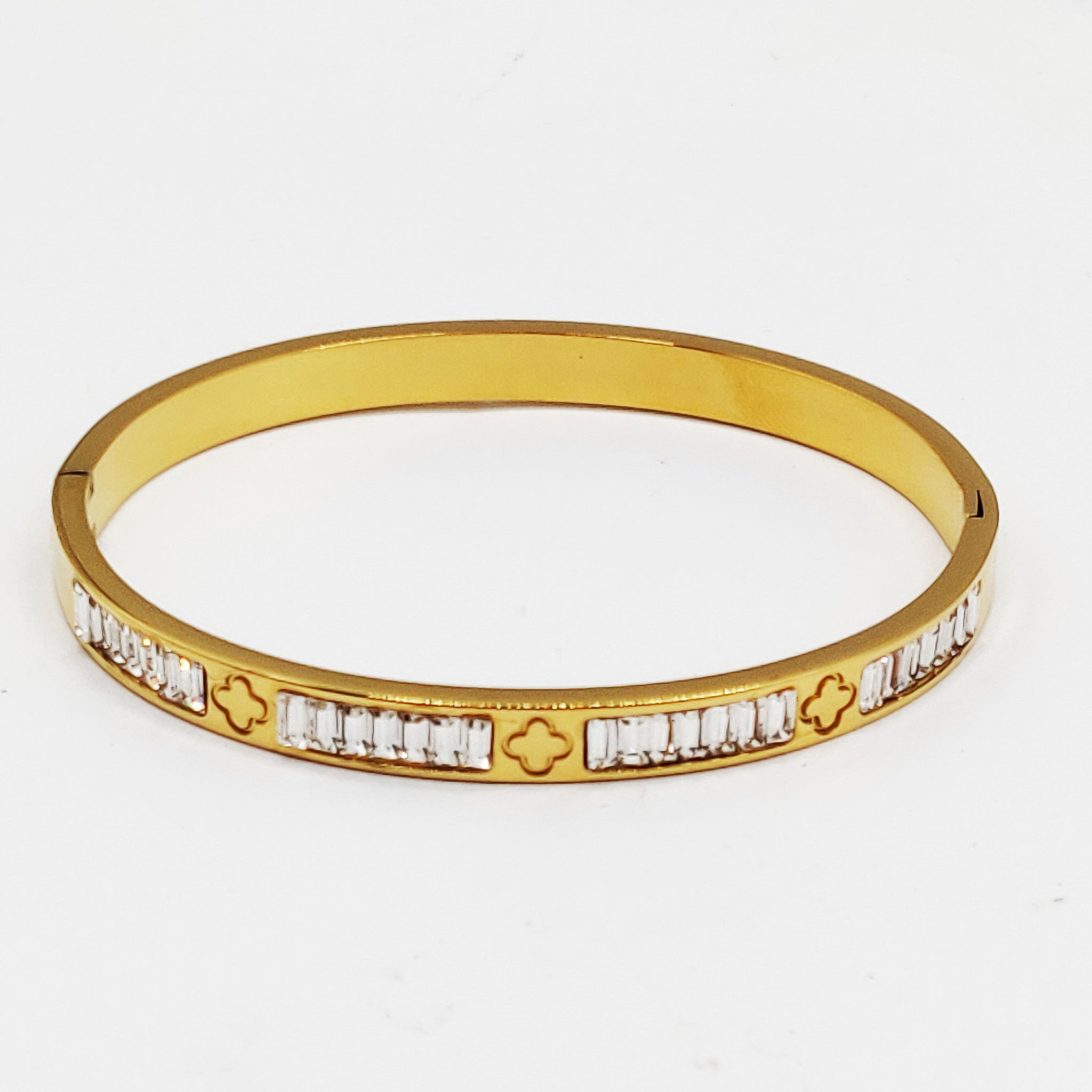 Bracelet Rigide Cristaux Rectangles et Trèfles Luxe