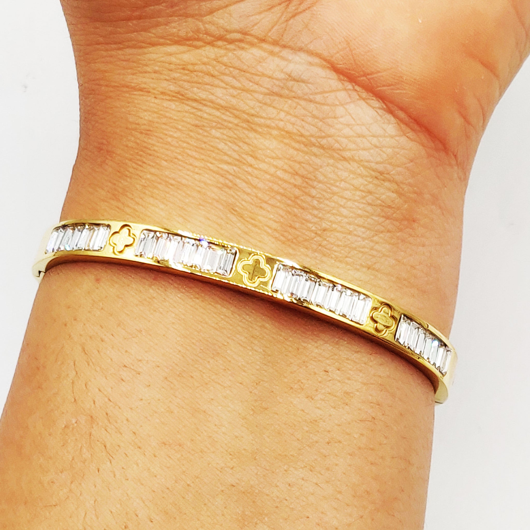 Bracelet Rigide Cristaux Rectangles et Trèfles Luxe