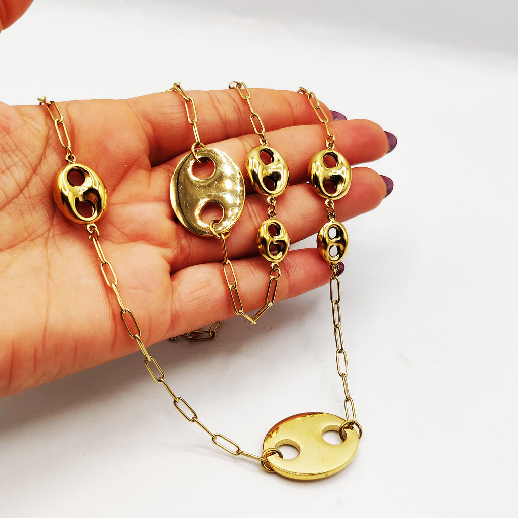 Collier / Sautoir Graines de Café Plates et Bombées Luxe