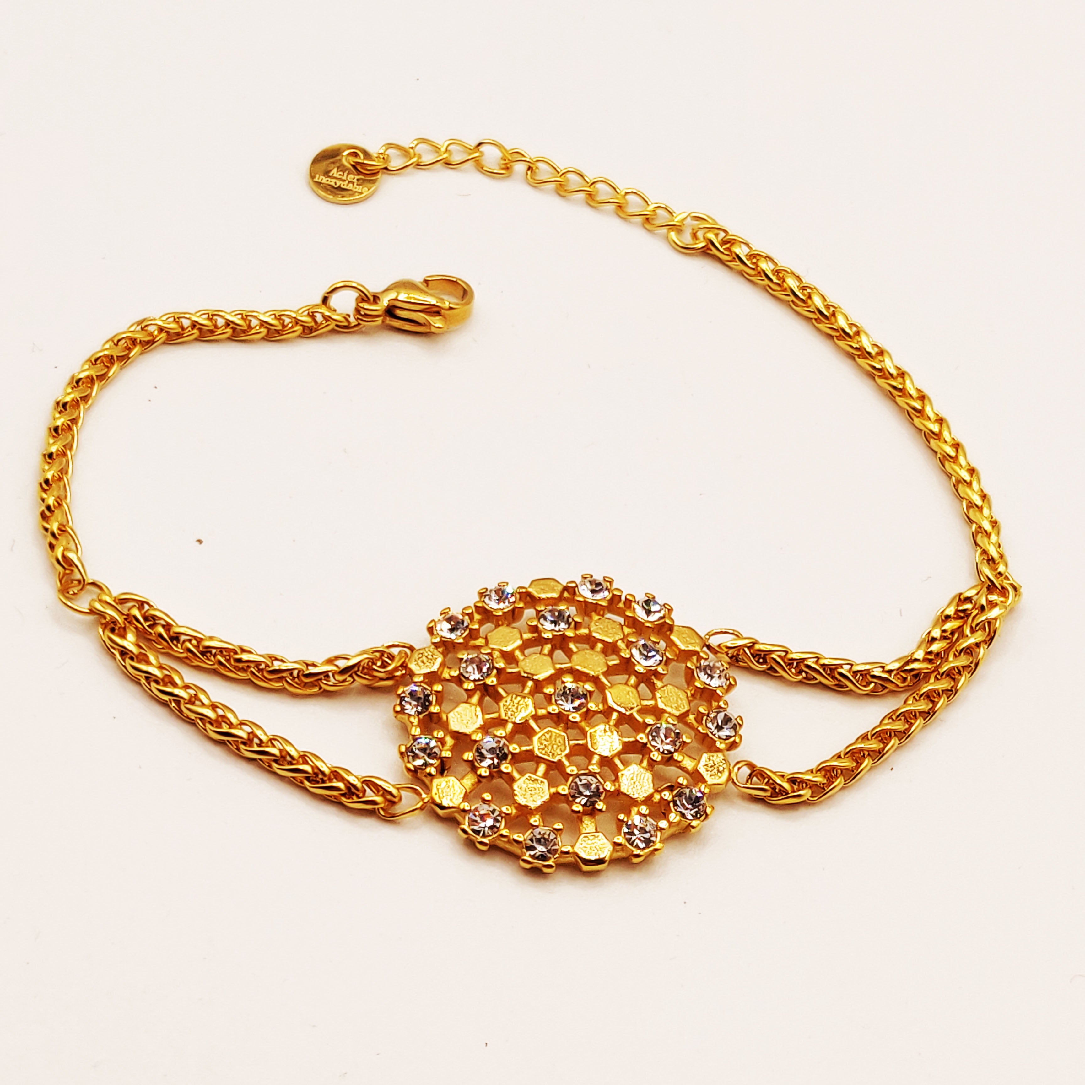 Bracelet Rond Hexagones Dorés et Cristaux Luxe