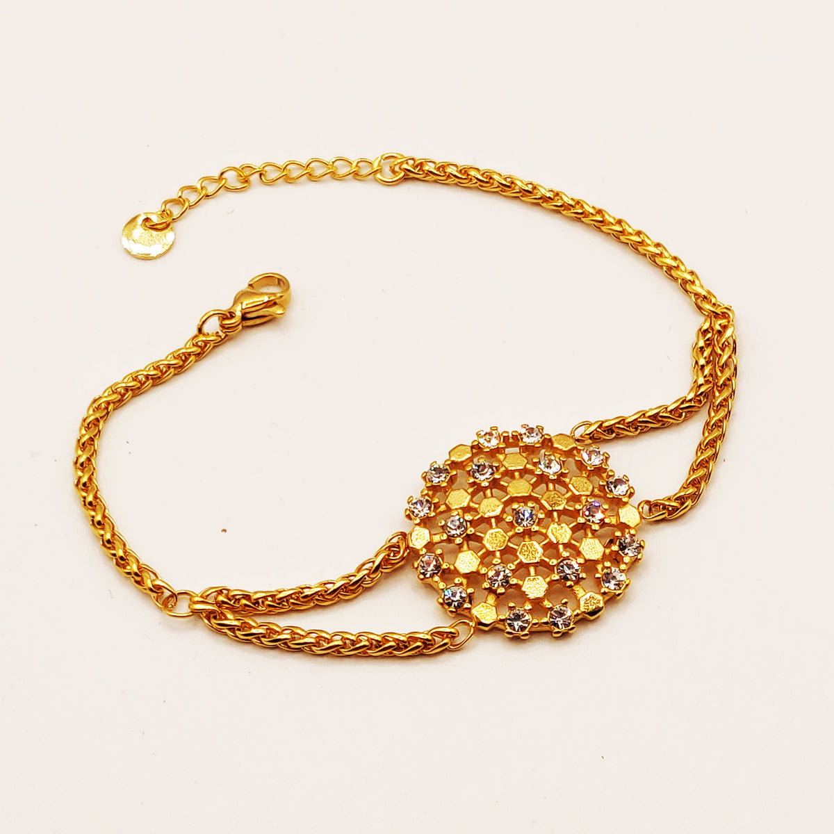 Bracelet Rond Hexagones Dorés et Cristaux Luxe