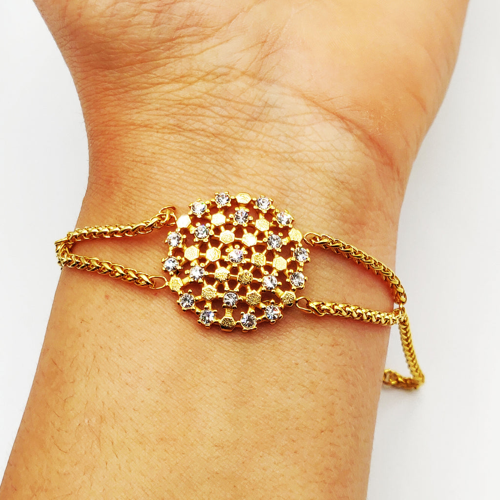 Bracelet Rond Hexagones Dorés et Cristaux Luxe