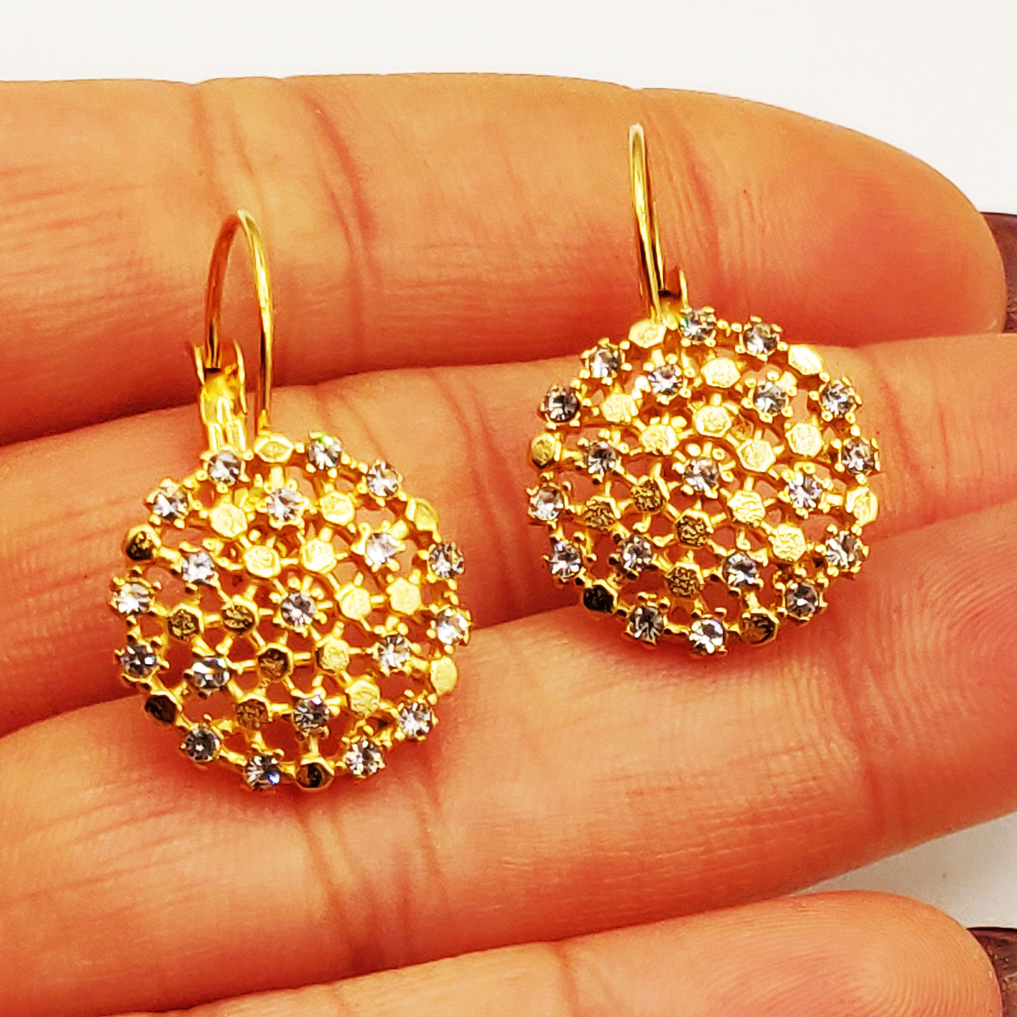 Boucles d'oreilles Rond Hexagones Dorés et Cristaux Luxe