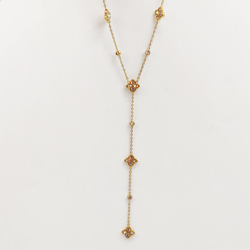 Collier Trèfles Pointus 4 Cristaux Luxe Descendant