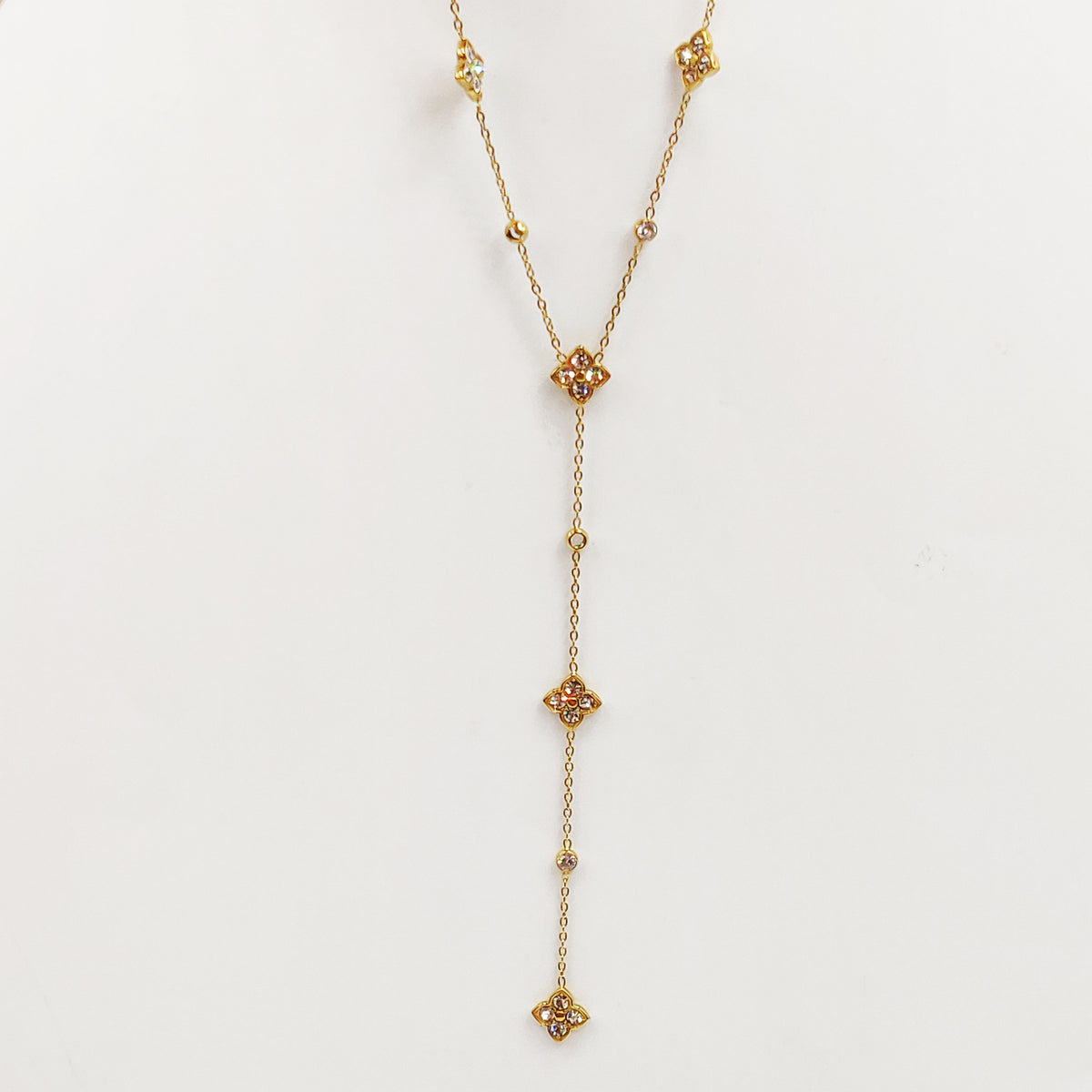 Collier Trèfles Pointus 4 Cristaux Luxe Descendant