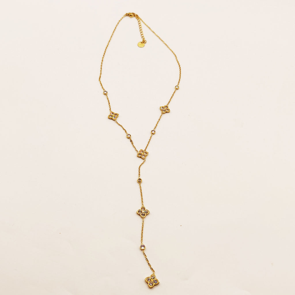Collier Trèfles Pointus 4 Cristaux Luxe Descendant