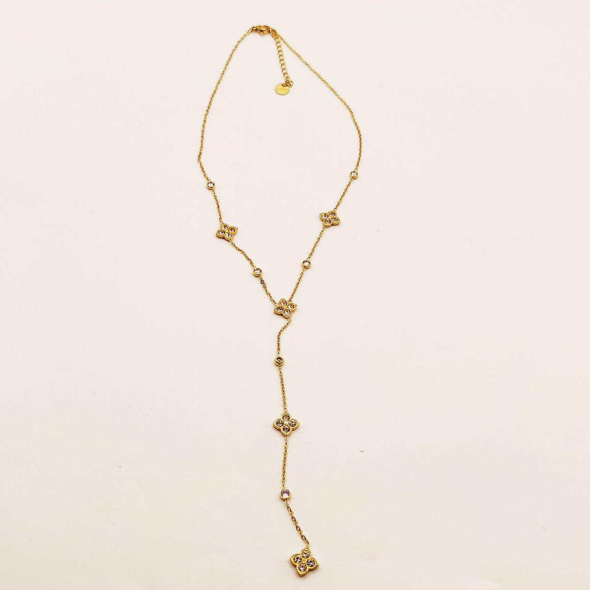 Collier Trèfles Pointus 4 Cristaux Luxe Descendant