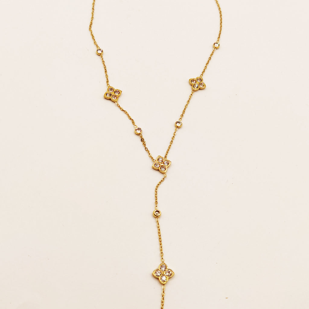 Collier Trèfles Pointus 4 Cristaux Luxe Descendant