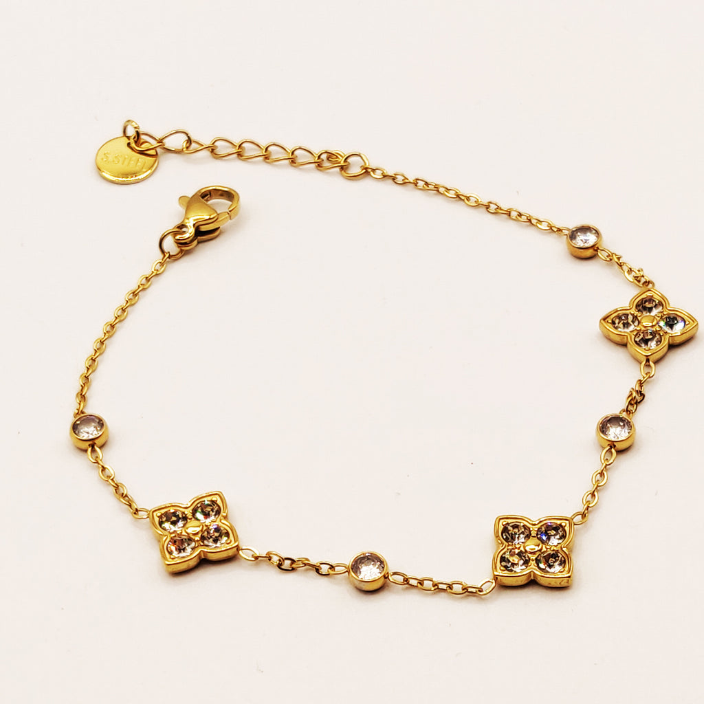 Bracelet Trèfles Pointus 4 Cristaux Luxe