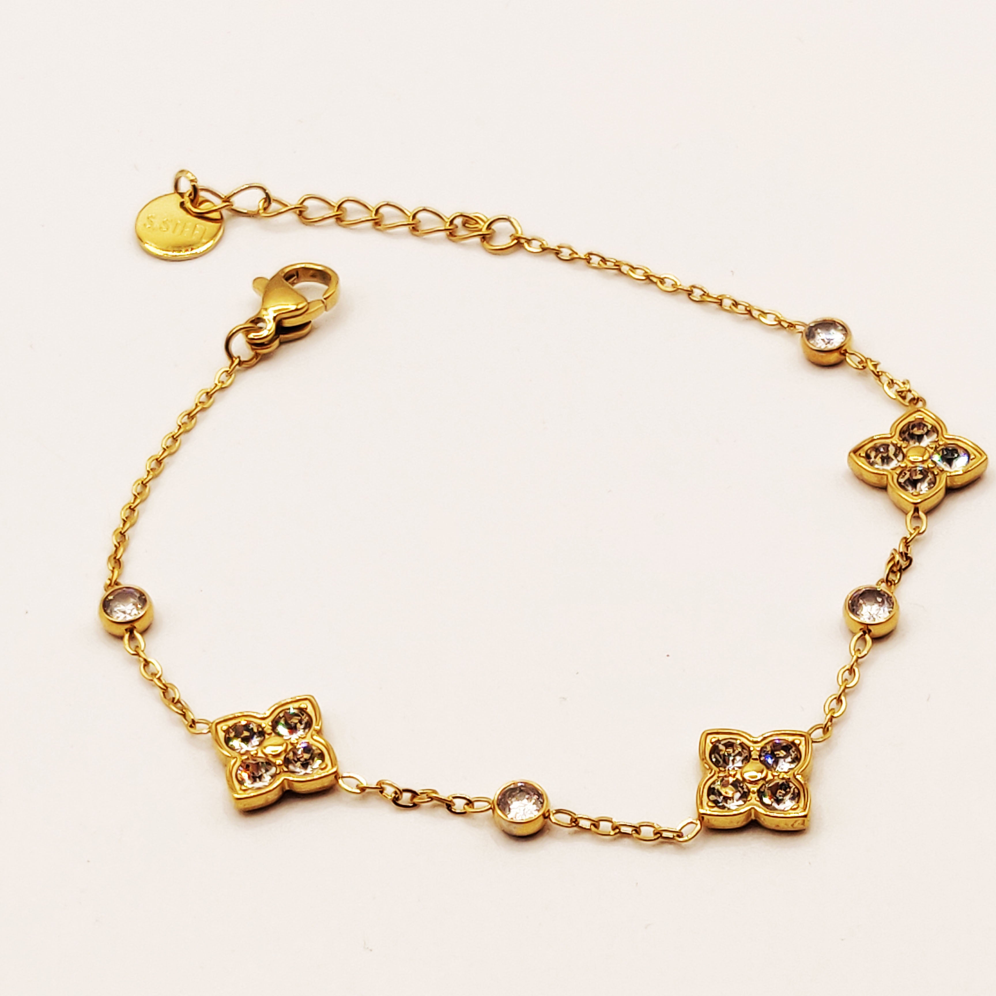 Bracelet Trèfles Pointus 4 Cristaux Luxe
