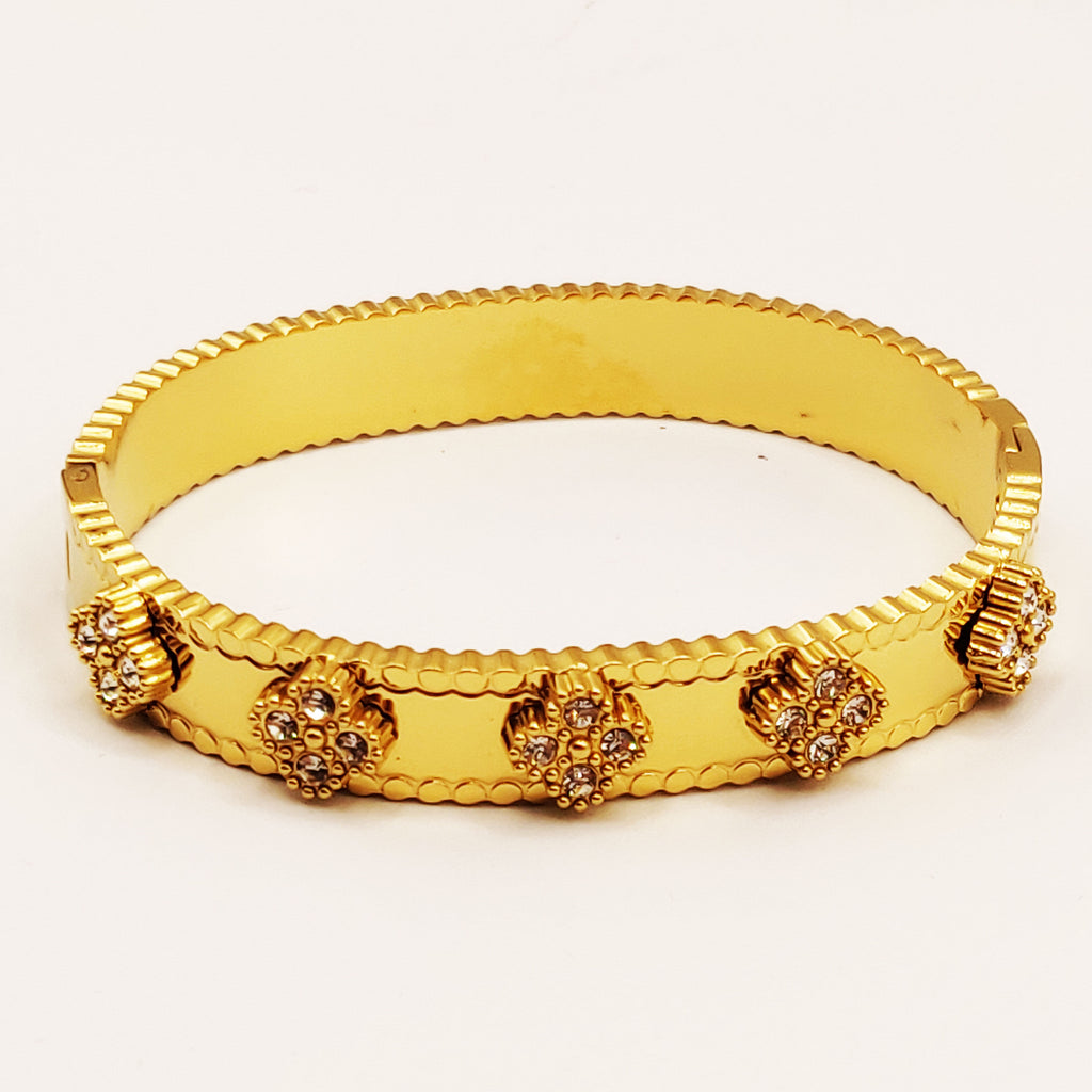 Bracelet Rigide Trèfles 4 Cristaux Sortant Luxe