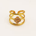 Bague Triple Lignes Trèfle 4 Cristaux Luxe