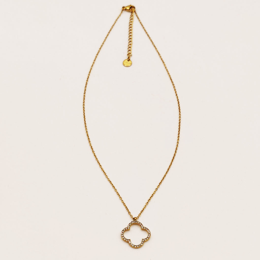 Collier Grand Trèfle Creux Tour Cristaux