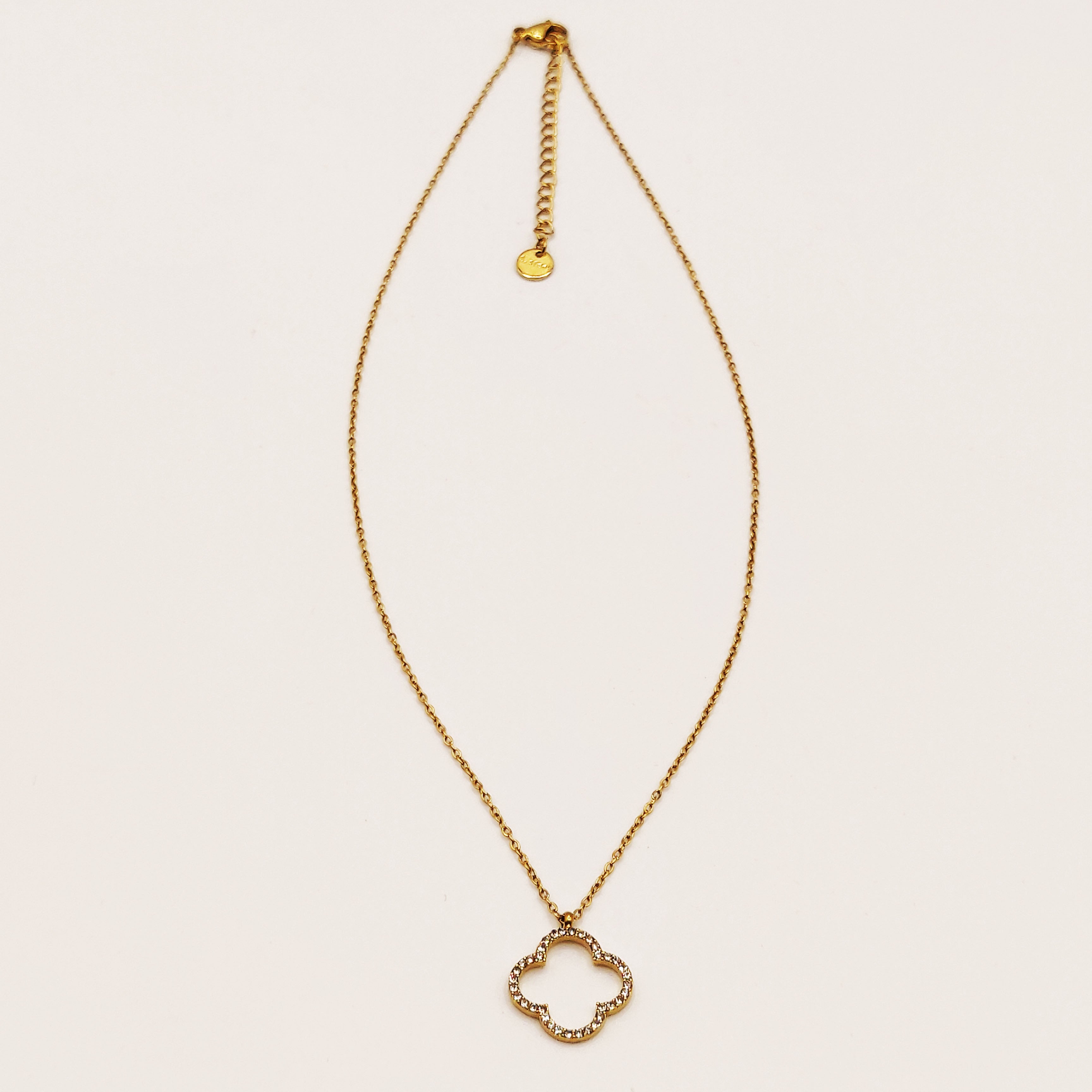 Collier Grand Trèfle Creux Tour Cristaux