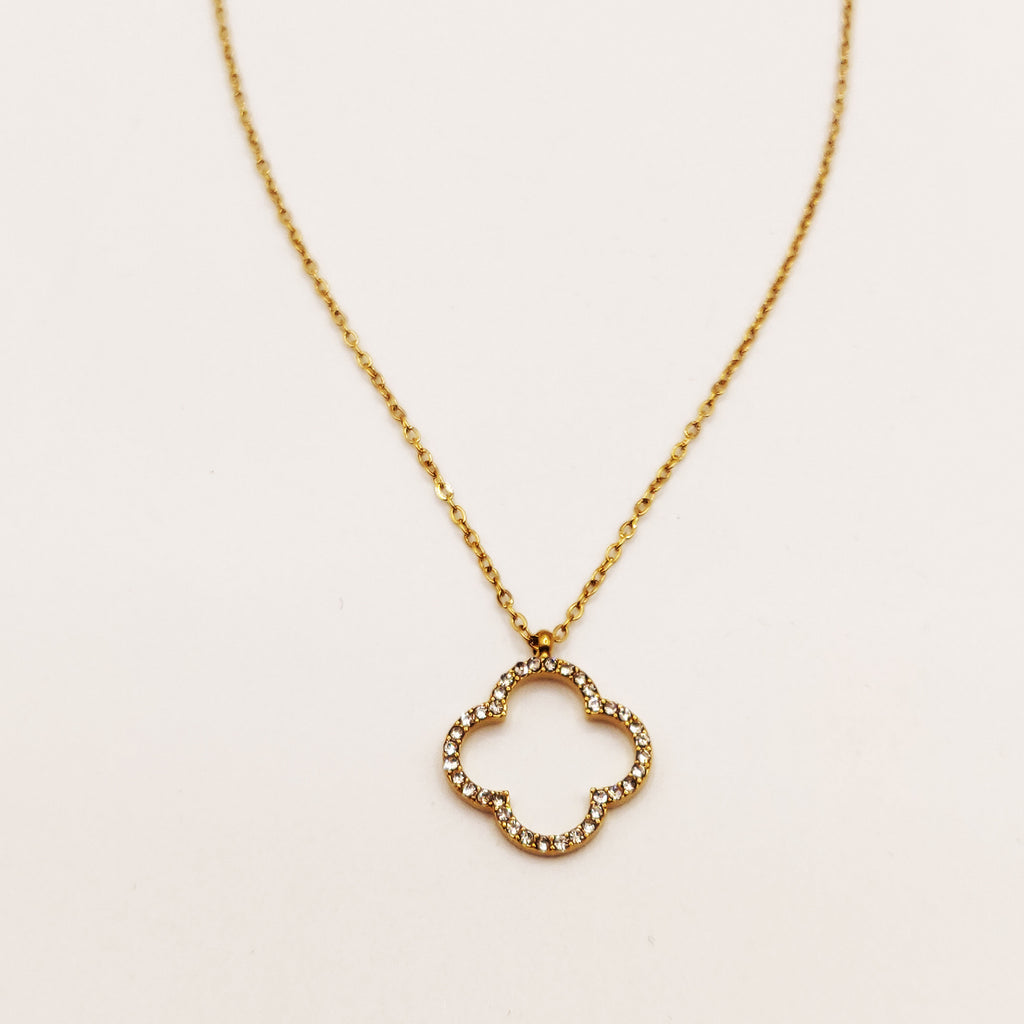 Collier Grand Trèfle Creux Tour Cristaux