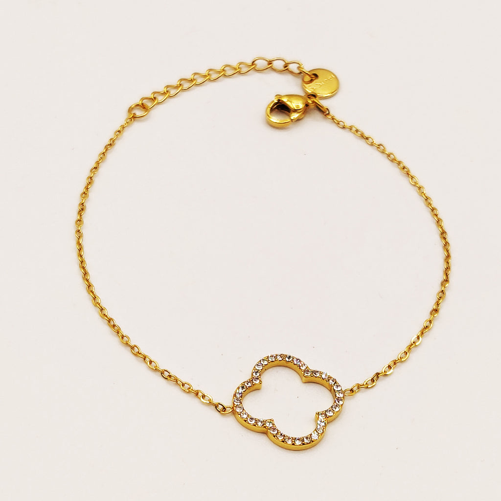 Bracelet Grand Trèfle Creux Tour Cristaux
