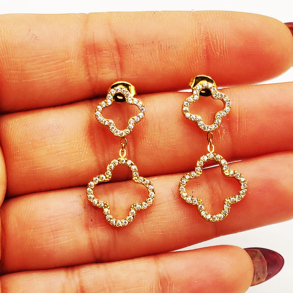 Boucles d'oreilles Grand Trèfle Creux Tour Cristaux