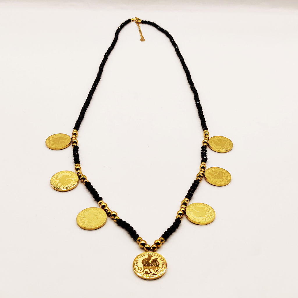 Collier Perles d'imitation Noires et Dorées Multi Louise Coq Luxe
