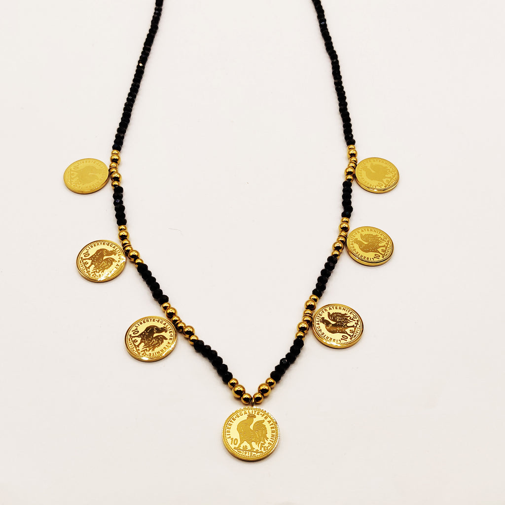 Collier Perles d'imitation Noires et Dorées Multi Louise Coq Luxe