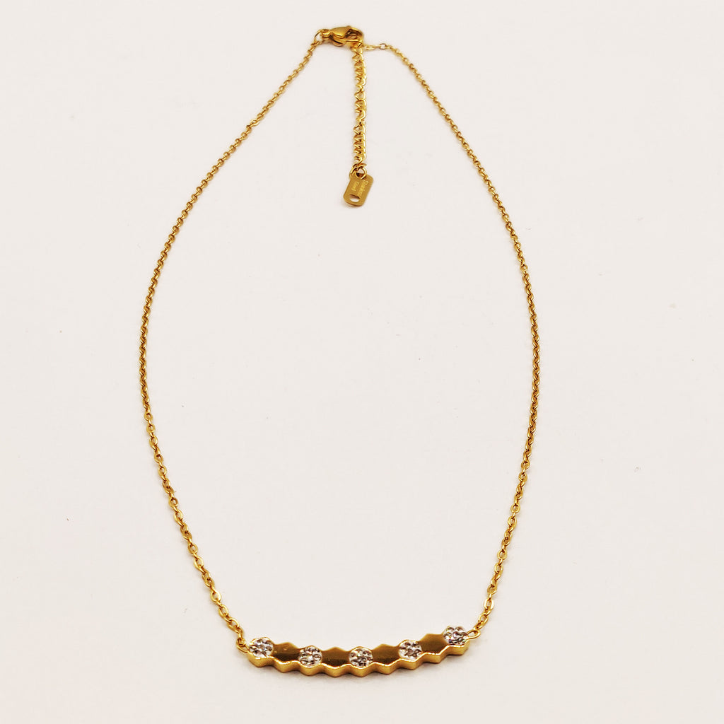 Collier Ligne Hexagones Dorés et Cristaux Luxe