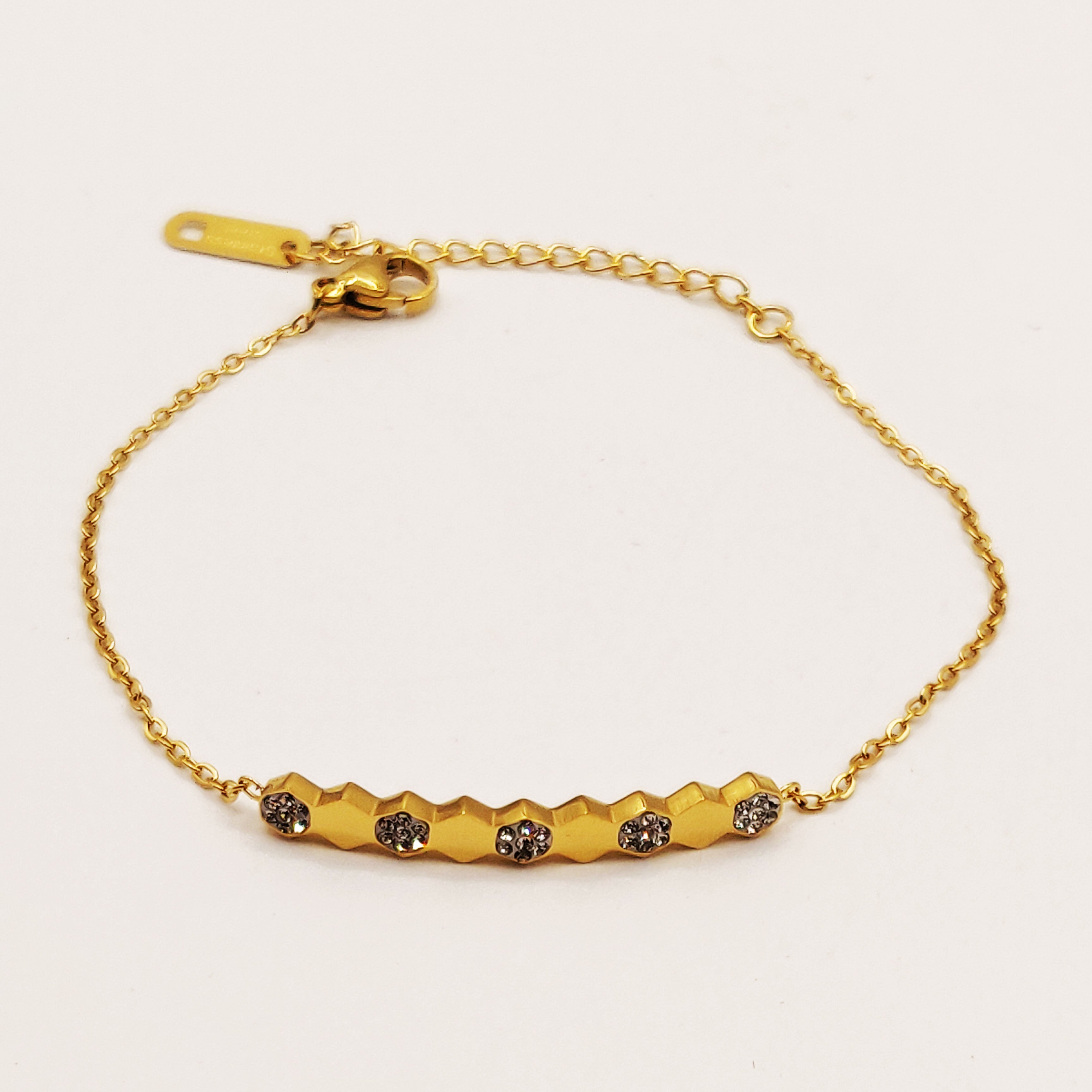 Bracelet Ligne Hexagones Dorés et Cristaux Luxe
