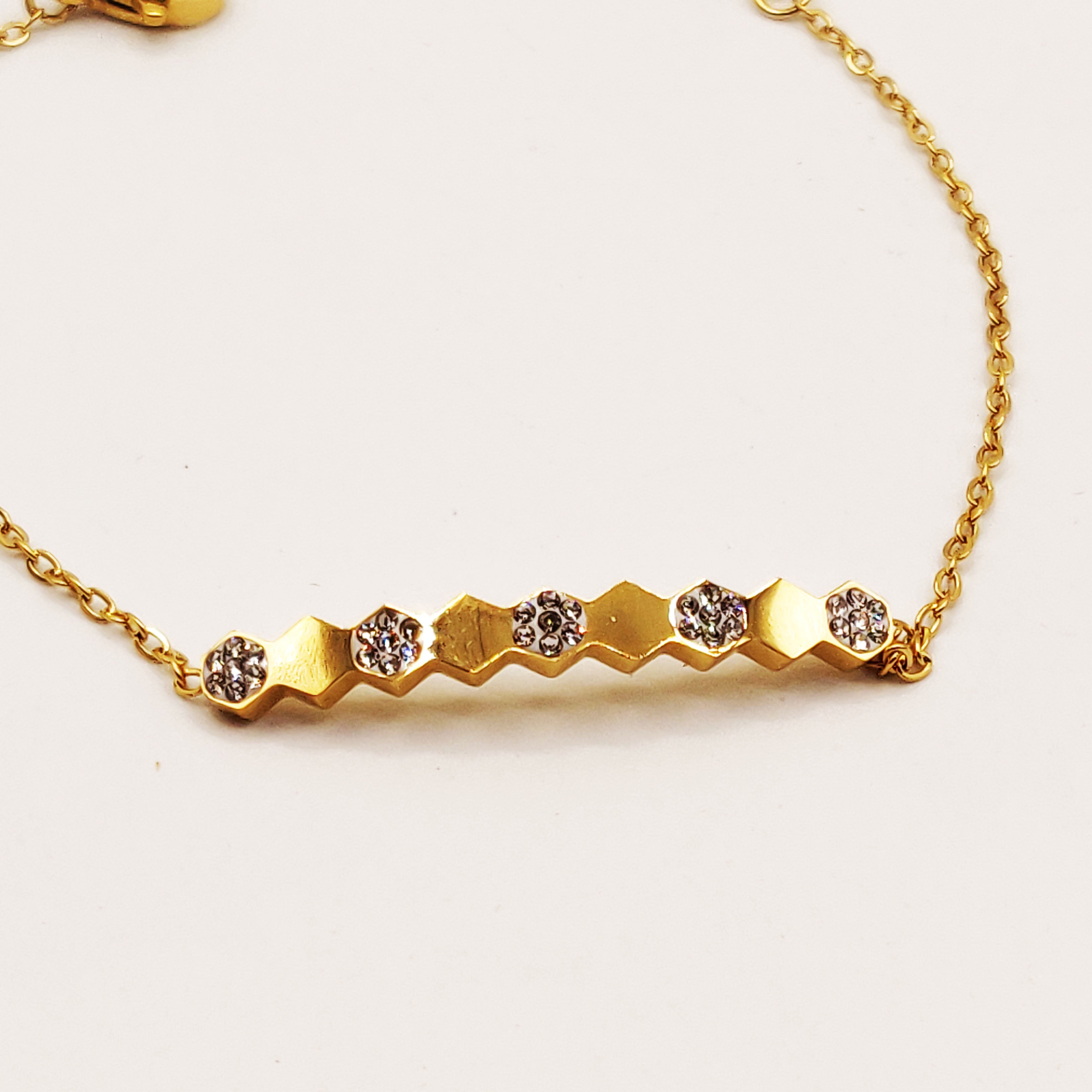 Bracelet Ligne Hexagones Dorés et Cristaux Luxe