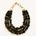 Collier Triple Rangs Perles d'imitation Kaki et Dorées Luxe